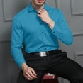 thumbnail image 1 of Blusa y camisa de manga larga con cuello vuelto para hombre, informal, con botones, lisa, de manga larga, transpirable, de poliéster, 1 of 6