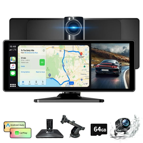 10.26 Inch Carplay Screen for Car, Portable Car Play Screen with Wireless Carplay & Android Auto, 4K Dash Cam/1080P Backup Camera/GPS Navigation/Mirror Link/Bluetooth, C