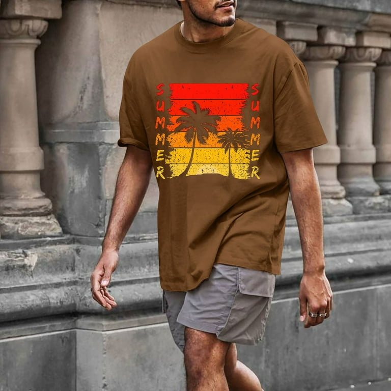Gubotare Pro Club T Shirts For Men Men's Letter Graphic Print Short Sleeve T  Shirt Summer Tee Top,Brown XXL 