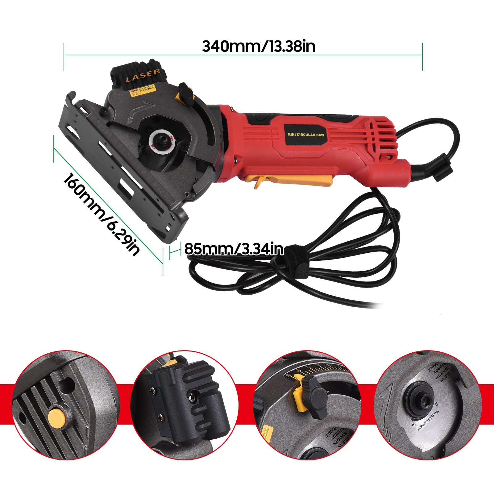 Walmeck 480W 3700RPM Circular Saw Corded Amp Electric Compact Circular Saw  with Guide Scale Ruler Port for Cutting Wood Tile Soft Metal