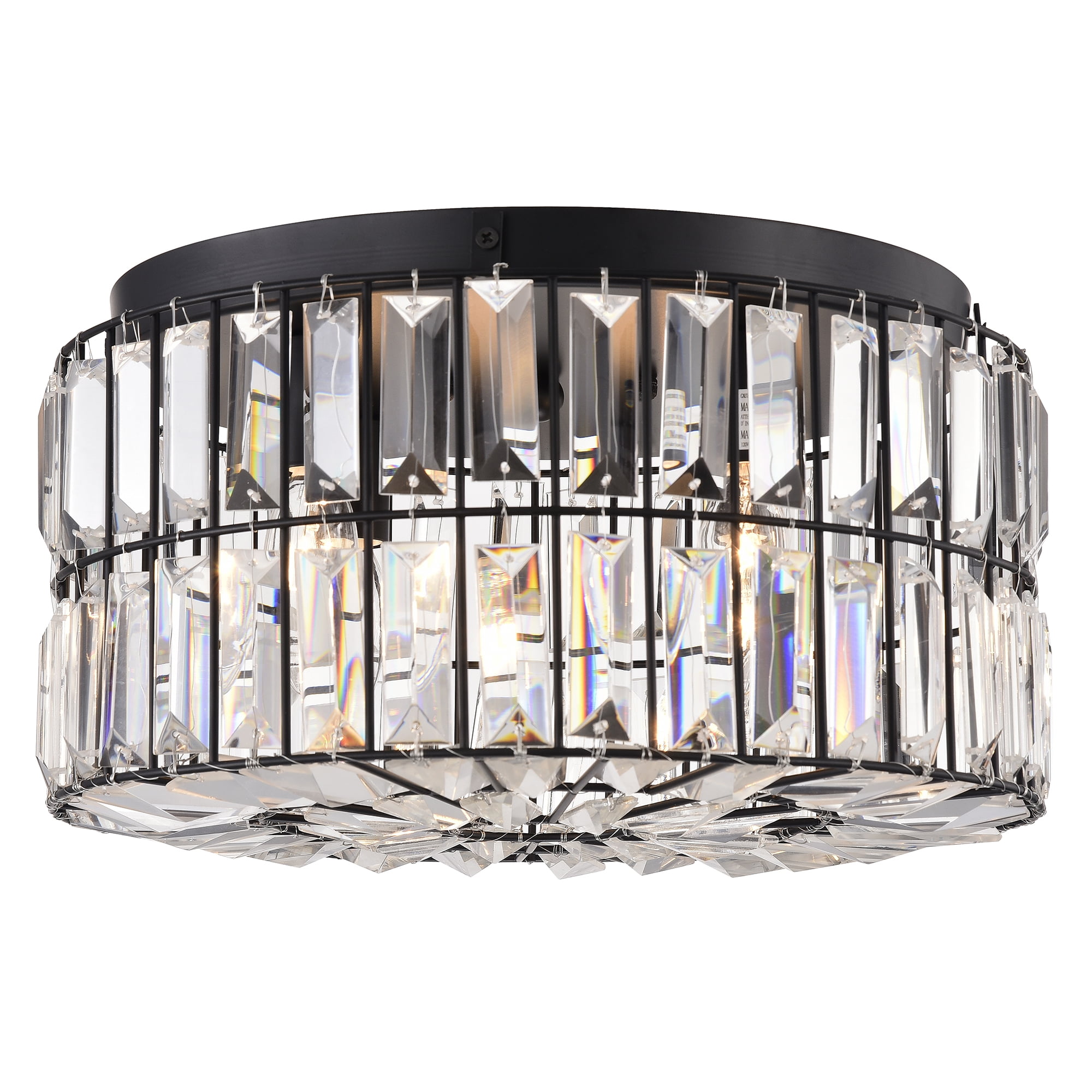 Warehouse of Tiffany Silver Orchid Coogan Matte Black 4-Light Crystal and Metal Drum Shade Flush Mount