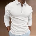 thumbnail image 3 of Men Casual Soild Zipper Top Shirt Turn Down Collar Blouse Long Sleeve Top Shirt Fashion Casual Shirt,White,M, 3 of 6