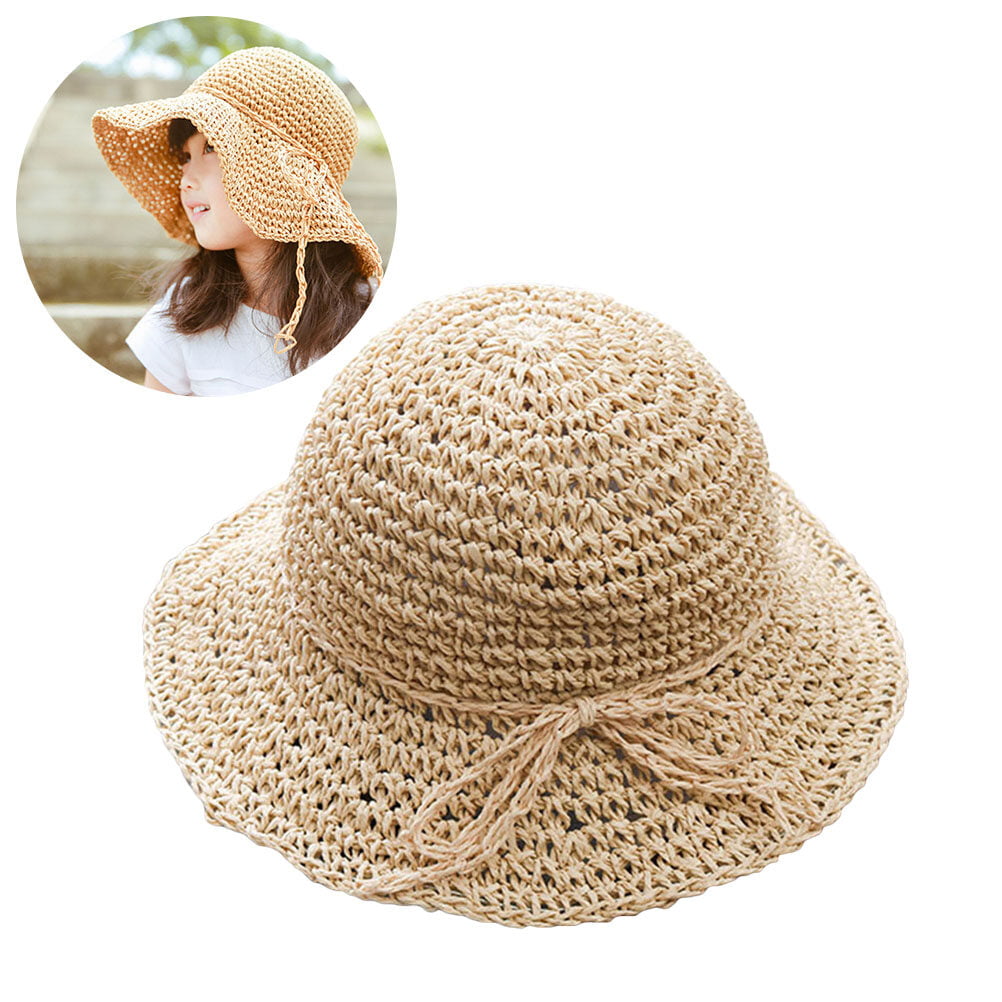 Girls Kids Casual Beach Vacation Sun Hats Straw Hat Fashion Summer Sun  Protective Caps (Beige)