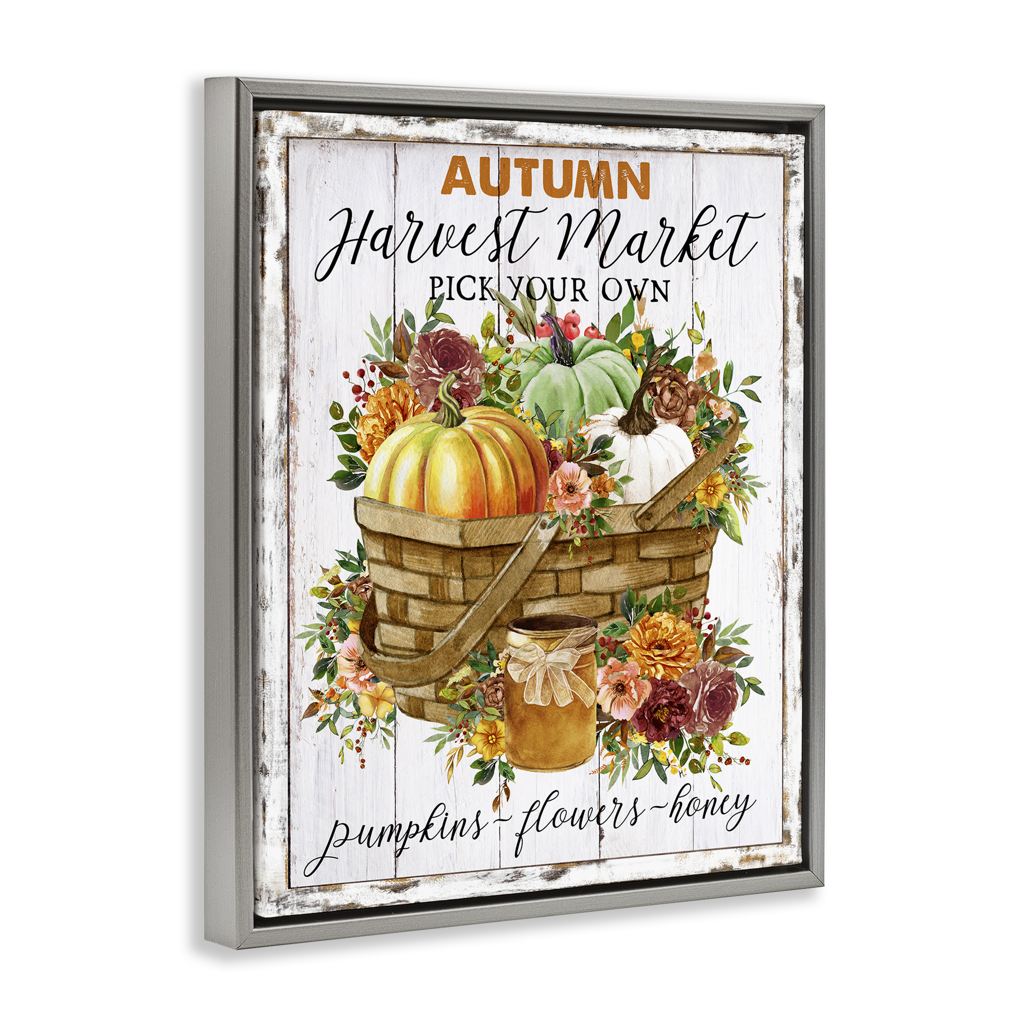 Stupell Industries Autumn Floral Market Holiday Painting Gray Floater Framed Canvas Art Prints Wall Art, 25 x 31