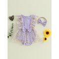 thumbnail image 4 of Baby Toddler Girls Rompers Dress 3 6 12 18 24 Months Round Neck Daisy Print Mesh Skirt Hem Infant Bodysuits Jumpsuits with Headband, 4 of 9