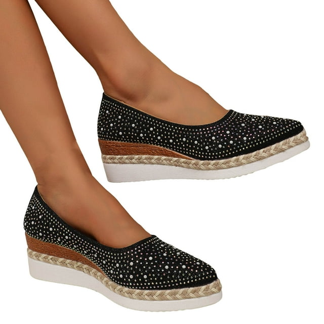 Mocassins Plats Classiques à Enfiler pour Femmes Leozcaa, Plateforme Décontractée, Espadrilles Compensées Simples avec Strass