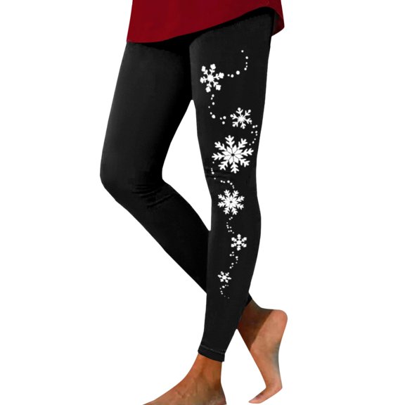 HOWPAY Womens Leggings Christmas Printed Elastic High Waist Sports Running Warm Yoga Pants Ankle Length Tummy Control Comfy Stretchy Track Pants Black L
