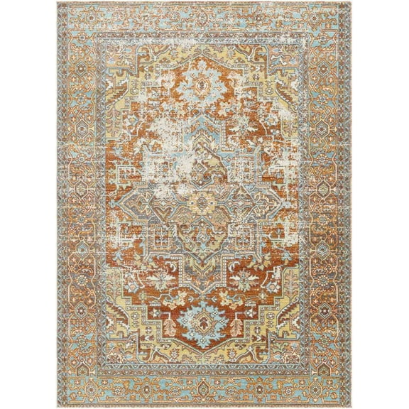 Mark&Day Outdoor Rugs, 7x9 Ballum Traditional Indoor/Outdoor Rust Area Rug, Non Shedding Rust Ivory Grey Carpet for Patio, Porch, Deck, Bedroom, Living Room or Kitchen (6'11" x 9')