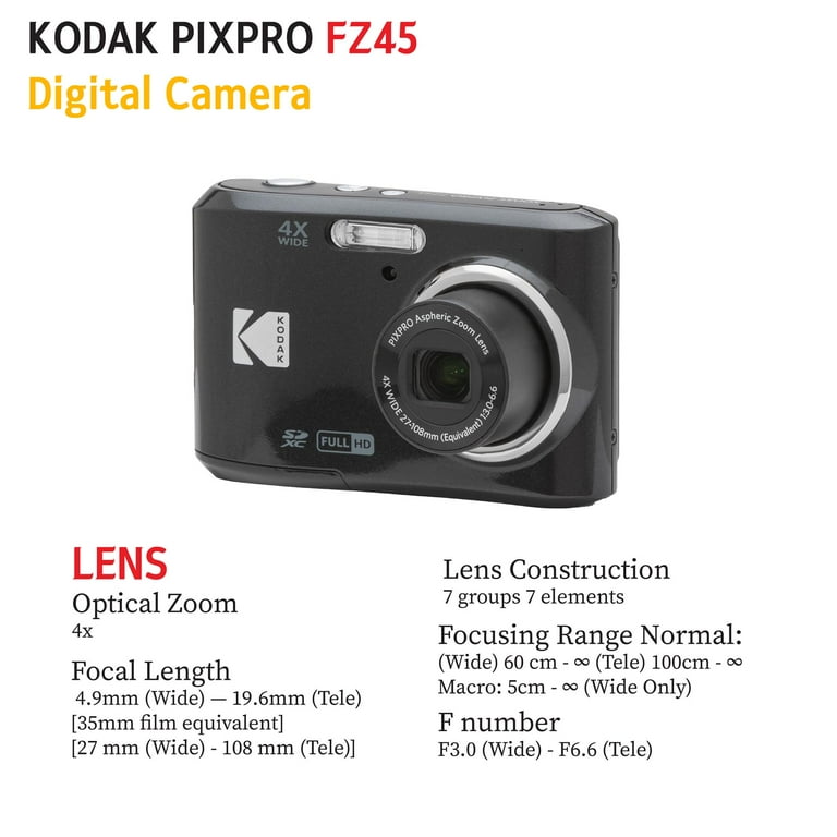 KODAK PIXPRO FZ45 16MP Digital Camera (Black) with 4X KODAK PIXPRO FZ45 16MP Digital Camera (Black) with 4X