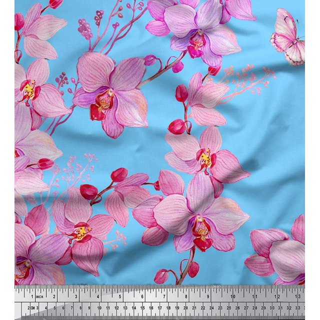 Soimoi Cotton Jersey Fabric Bird & Orchids Flower Decor Fabric Printed Yard 58 Inch Wide