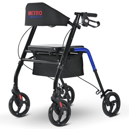 Rollator Walker for Seniors, Foldable Rolling Walker with 8" PVC Wheels for All Terrain, Seat & Cane Holder, Removable Bag & Backrest, 300 lb.Weight capacity, Blue