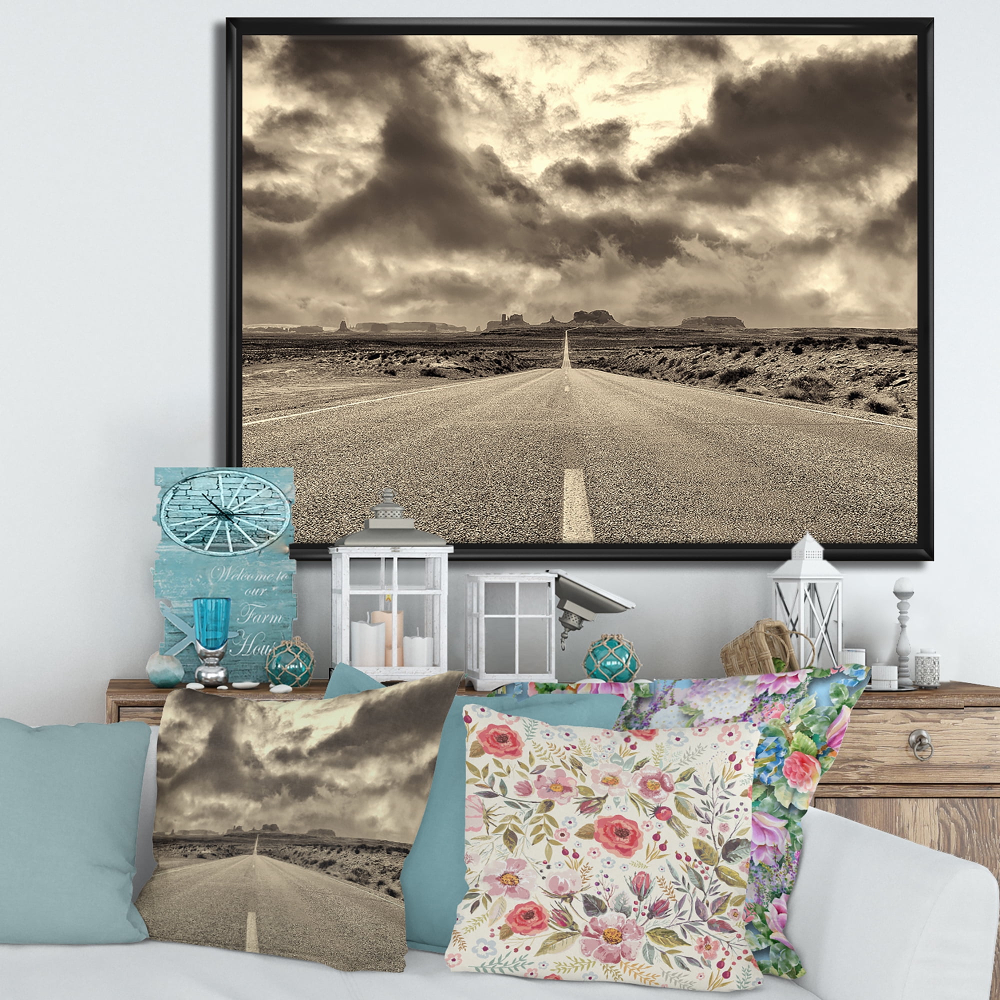 Designart 'The Straight Road To Monument Valley' Traditional Framed Canvas Wall Art Print