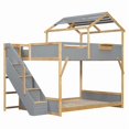 thumbnail image 4 of Full over Full House-Shaped Bunk Bed with Roof & Stairs, Kids Bed Frame with 3-Color LED Lights & Bedside Storage Shelf, 4 of 8