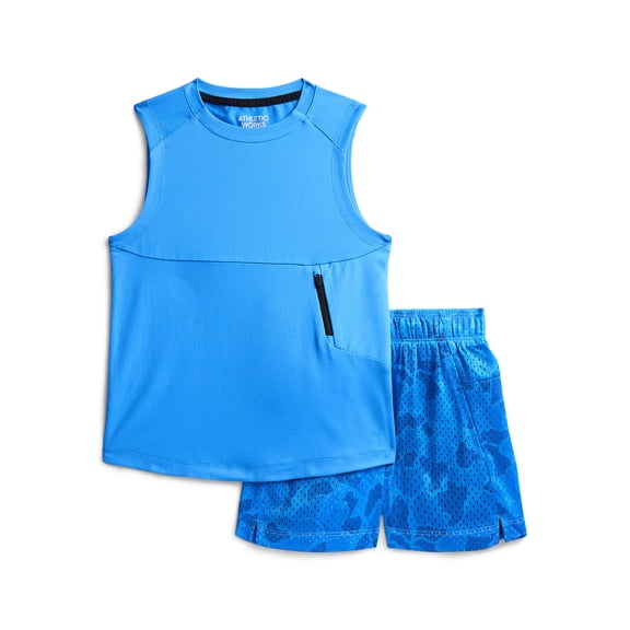 Athletic Works Boys Sleeveless Tank Top and Shorts Set, 2-Piece, Sizes 4-18