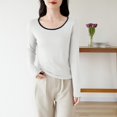 thumbnail image 3 of Posijego Women's Pajama Tops Long Sleeve Sleepwear Top Soft Basic Tee Shirts Womens Clothes, 3 of 3