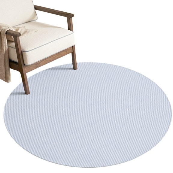Modern Blue White Striped Washable Round Area Rug 6 ft, Minimalist Art Horizontal Stripe Soft Non‑Slip Rugs Stain Repellent Indoor Mats for Medium‑Sized Living Room, Circular Dining Space