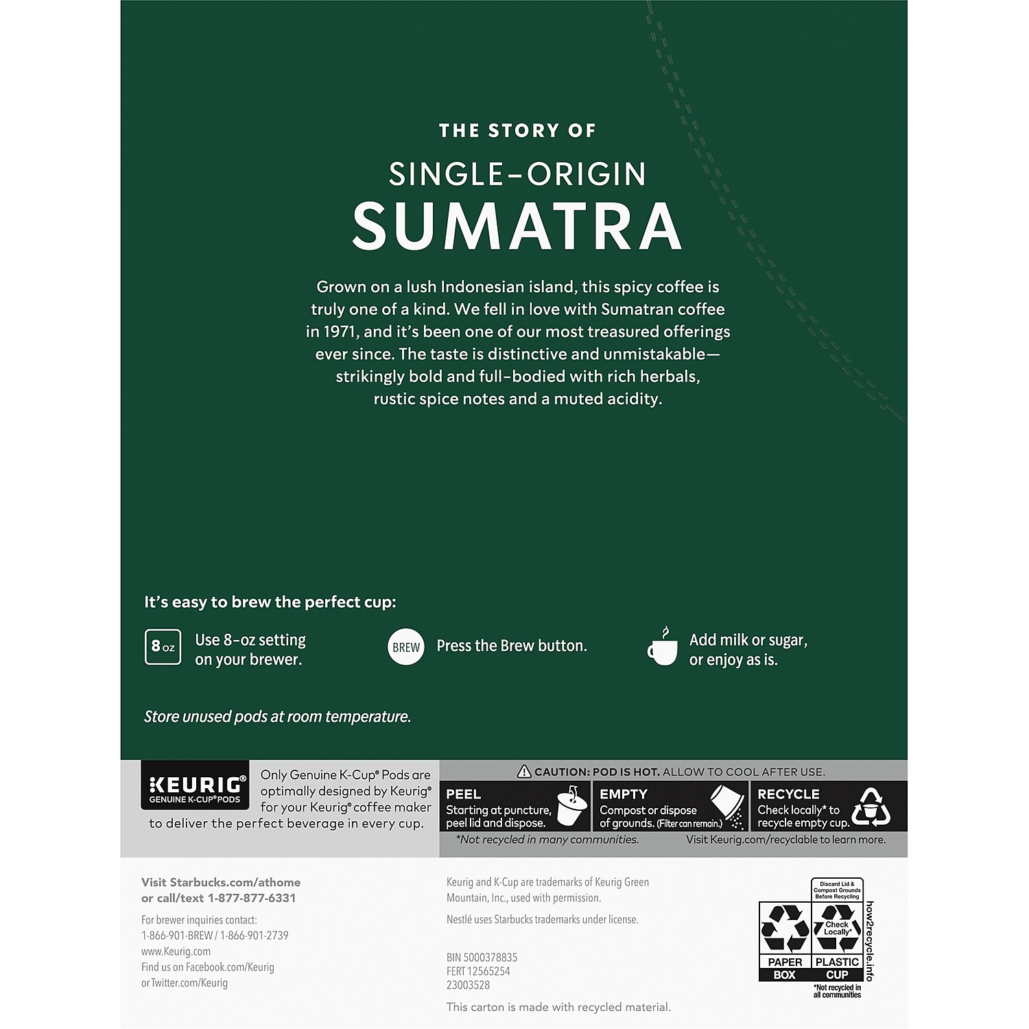 Starbucks Sumatra Coffee K-Cup Pods Dark Roast 24/Box (736089) 2739895
