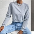 thumbnail image 5 of Women's Cropped Sweatshirts Loose Fit Fleece Long Sleeve Casual Pullover Crewneck Workout Fashion Basic Hoodie Tops Gray L, 5 of 6