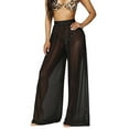 thumbnail image 2 of Douhoow Women Wide Leg Mesh Sheer Pants See Through Loose Beach Cover Up Trousers, 2 of 7