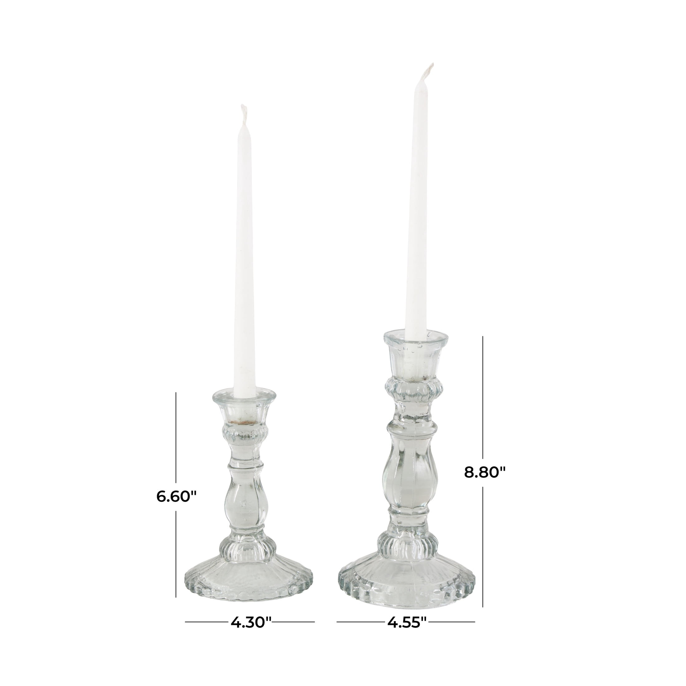 DecMode 3 Candle Glass Fluted Turned Candle Holder, Set of 3