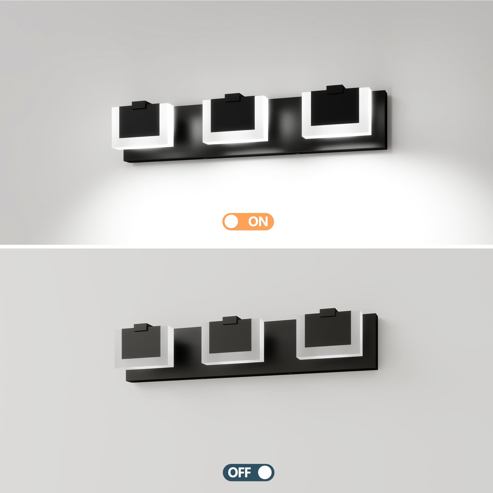 3 Lights Modern Black Vanity Light Up and Down, 22 in Black LED Vanity Light Fixtures Bathroom Wall Light Over Mirror 6000K