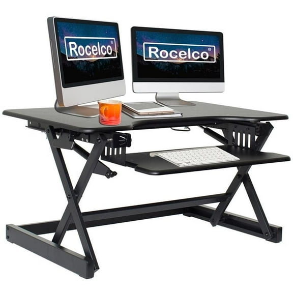 Pemberly Row 32" Height Adjustable Standing Desk Converter in Black