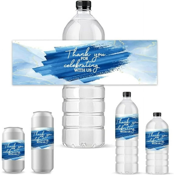 30 PCS Water Bottle Labels Blue Watercolor Bottle Stickers Watercolor Strokes Water Bottle Wrappers for Engagement Birthday Party