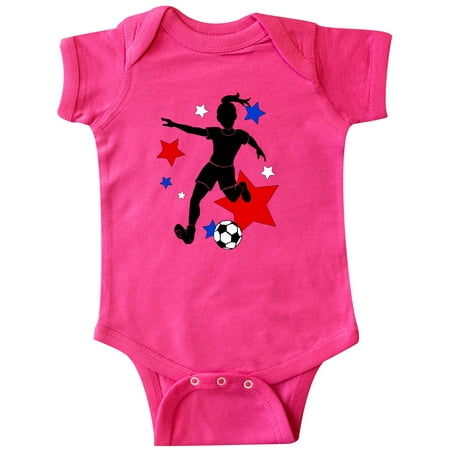 

Inktastic Girl Playing Soccer- Red White Blue Stars Gift Baby Girl Bodysuit