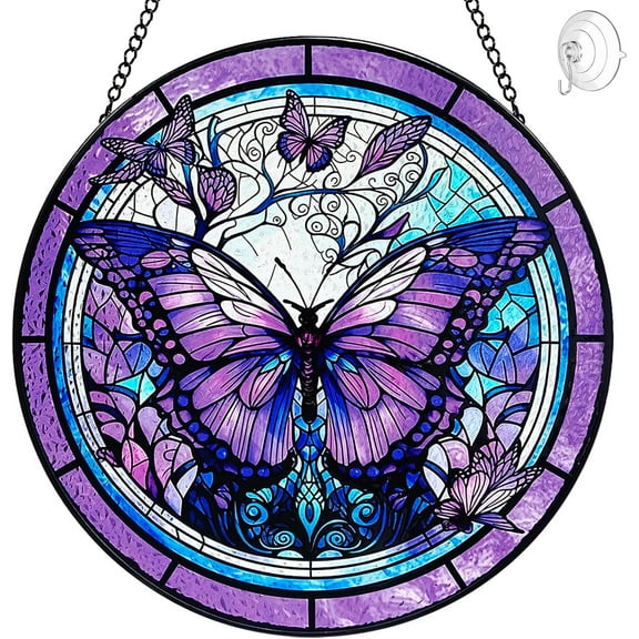 Butterfly Suncatcher Stained Glass Window Hanging - Handmade Stained Glass Suncatchers for Windows Hanging - Sun Catchers Indoor Wall Art Garden Decor Catcher with Hook - Butterfly Gift for Women