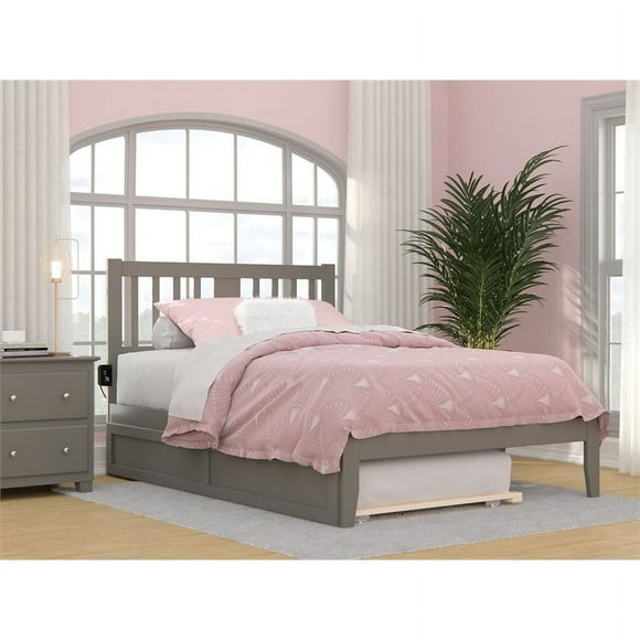 AFI Tahoe Full Solid Wood Bed and Twin Trundle with USB Charger in Gray