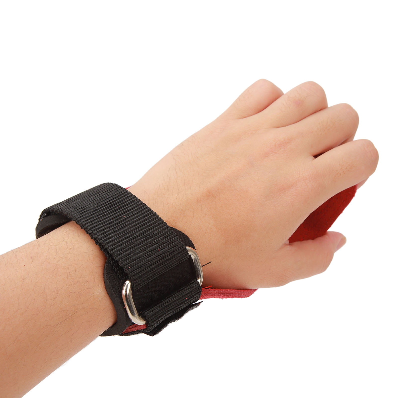 1 Pair Weight Lifting Grip Straps Double Cowskin Deadlifts Pull Up Lifting Gloves Accessories for Gymnastic Fitness Red
