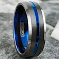 thumbnail image 3 of Tungsten Carbide Rings for Men Wedding Bands for Him 8mm Gunmetal Deep Grey Blue Line, 3 of 7
