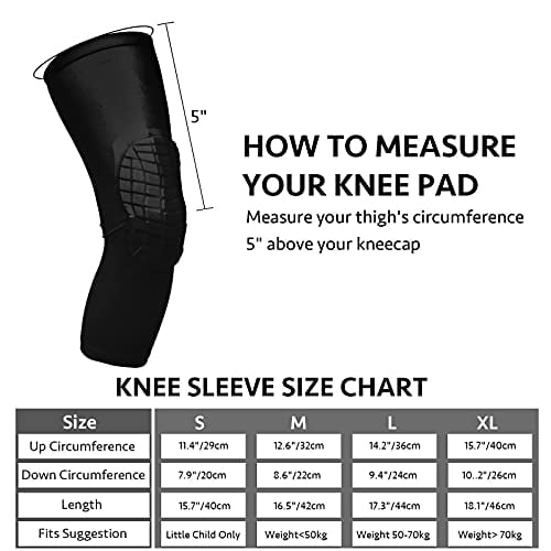 1 Pair REACHSTOP Leg Sleeve for Women Compression Basketball Volleyball Valley Ball Knee Pads Leg Knee Sleeves Pads with Hexpad Protective Pad for Kids Girls Boys Men Women Black, S 