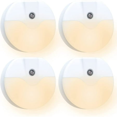 

Night Light LED Round Night Lights Plug Into Wall - Super Smart Dusk to Dawn Sensor Activated Automated On & Off Used for Kitchen Bathroom Home Improvement Bedroom – 4 Pack