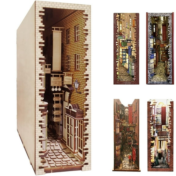 Wooden Diagon Alley Book Nook Kit Bookend Stand Bookshelf Insert DIY Bookends