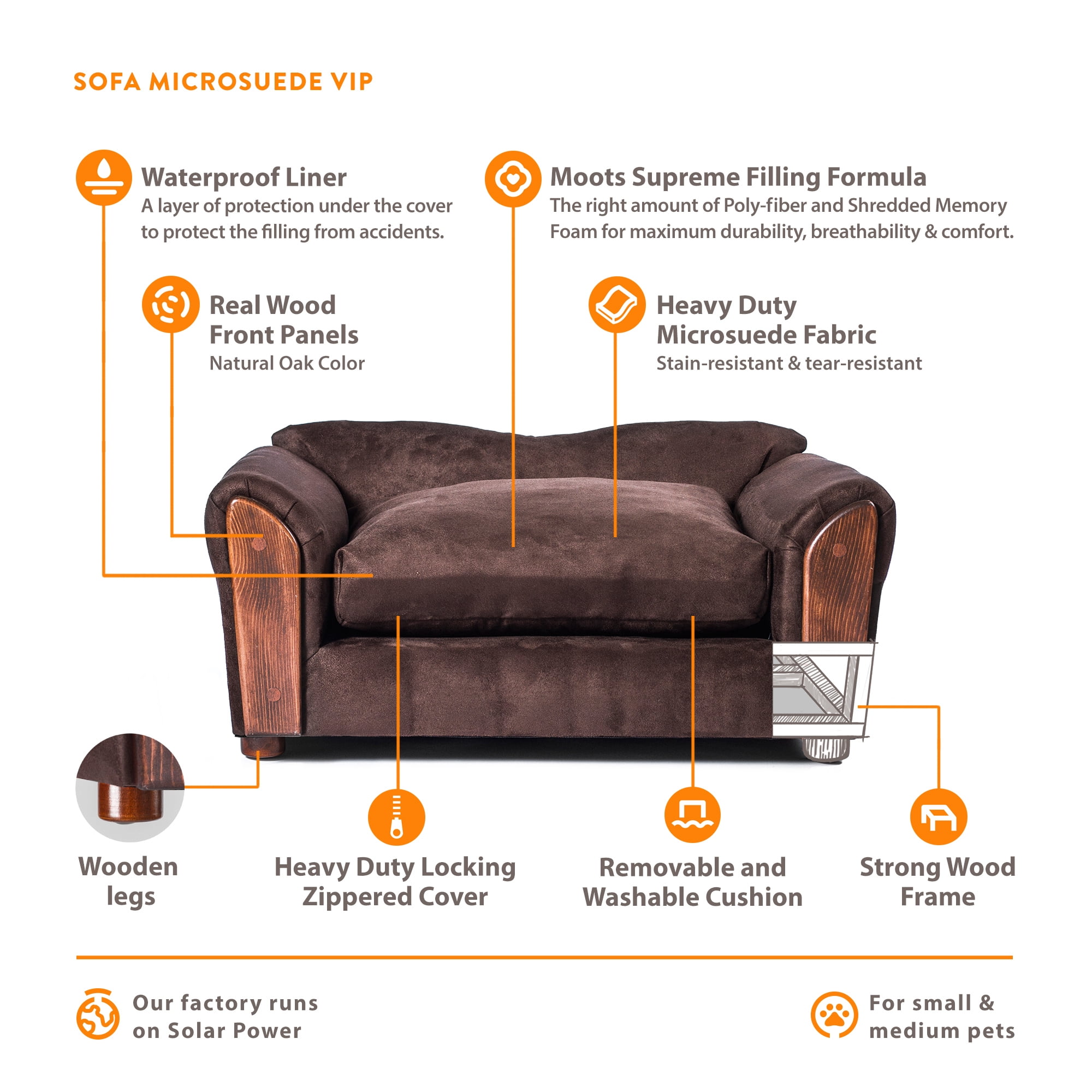Moots VIP Microsuede Oak Couch Dog Bed, Brown, Medium