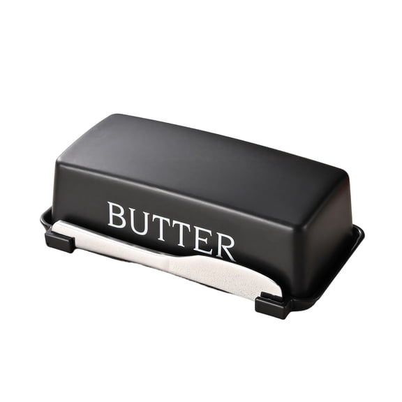 ACDANC Butter Dishes Food Grade PP Butter Holder Shatterproof Design Butter Tray with Integrated Cutter Matte Black