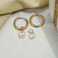 thumbnail image 2 of JeenMata 2 Carat Emerald Cut - Cubic Zirconia - April Bezel Huggie Hoop Earrings - Yellow Gold Plated, 2 of 8