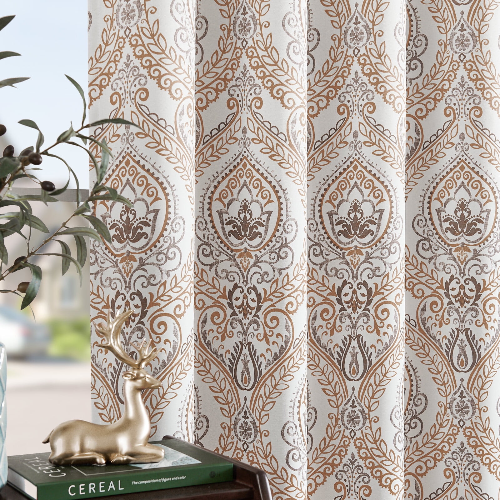 Curtainking 100% Blackout Curtains 63 in 2 Panels Taffy Damask Medallion Window Curtains for Bedroom Grommet Thermal Insulated Drapes for Living Room Vintage Luxury Window Treatments Set