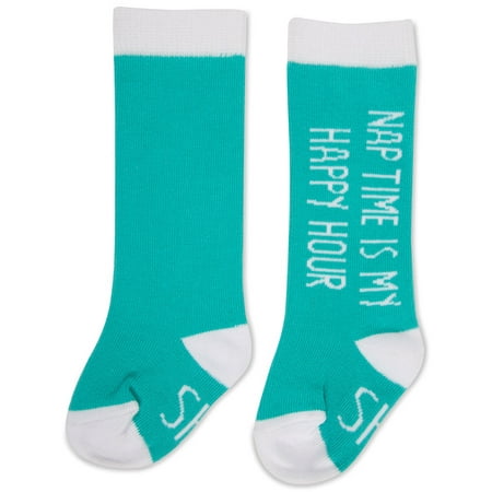 Pavilion - Nap Time Is My Happy Our - Knee High Newborn 0-12 Month Teal Unisex Baby (Best Nap Times For Babies)