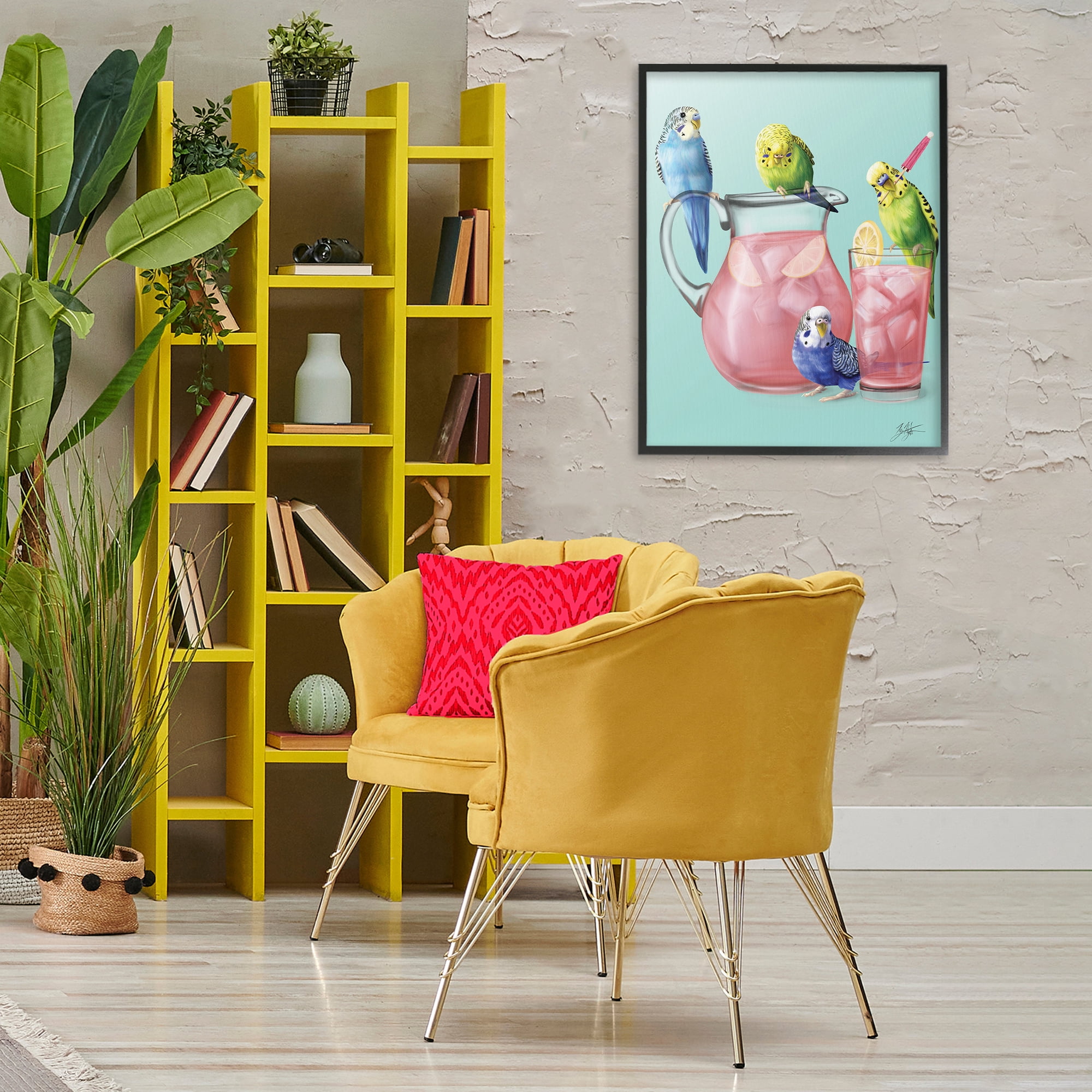 Stupell Industries Budgies & Pink Lemonade Food & Beverage Painting Black Framed Art Print Wall Art, 24 x 30