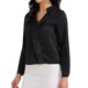 thumbnail image 4 of BLUSA DE TRABAJO DE SATÉN PARA MUJERES INSPIRE CHIC CON CUELLO EN V Y MANGAS LARGAS, CAMISA ELEGANTE DE OFICINA, TALLA S, NEGRO, 4 of 6