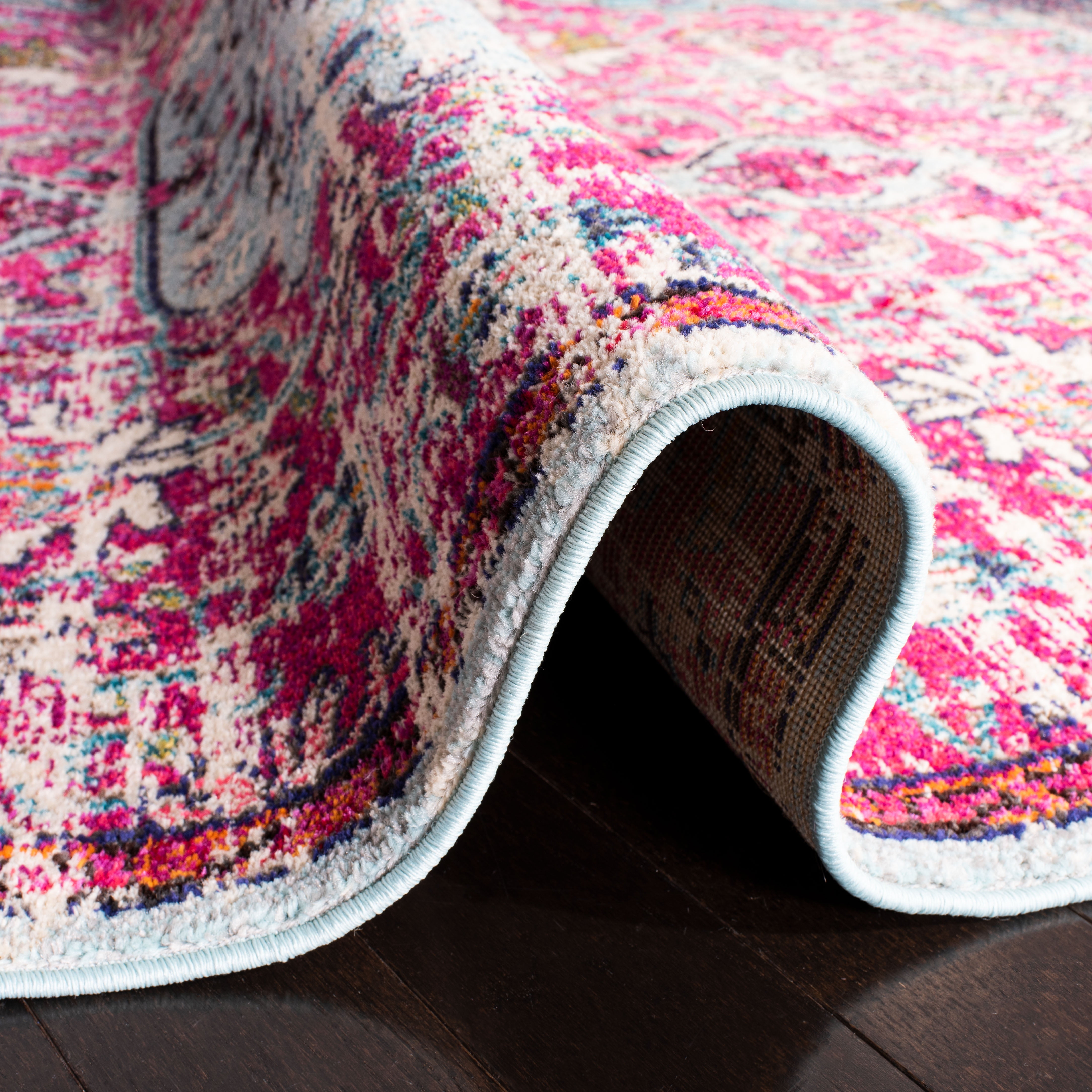 SAFAVIEH Madison Joandra Vintage Floral Area Rug, Fuchsia/Teal, 9' x 12'