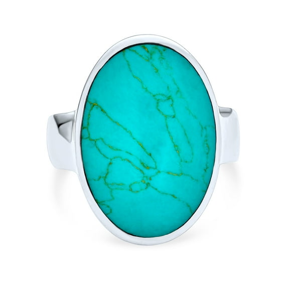 Bling Jewelry Womens Simple  Silver Ring with Large Dome Oval Cabochon Gemstone in Blue Turquoise