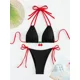 thumbnail image 4 of Conjunto traje baño sólido para mujer, 2 piezas, sexy, fruncido, con hebilla, sin tirantes, bandeau y tanga, 4 of 5