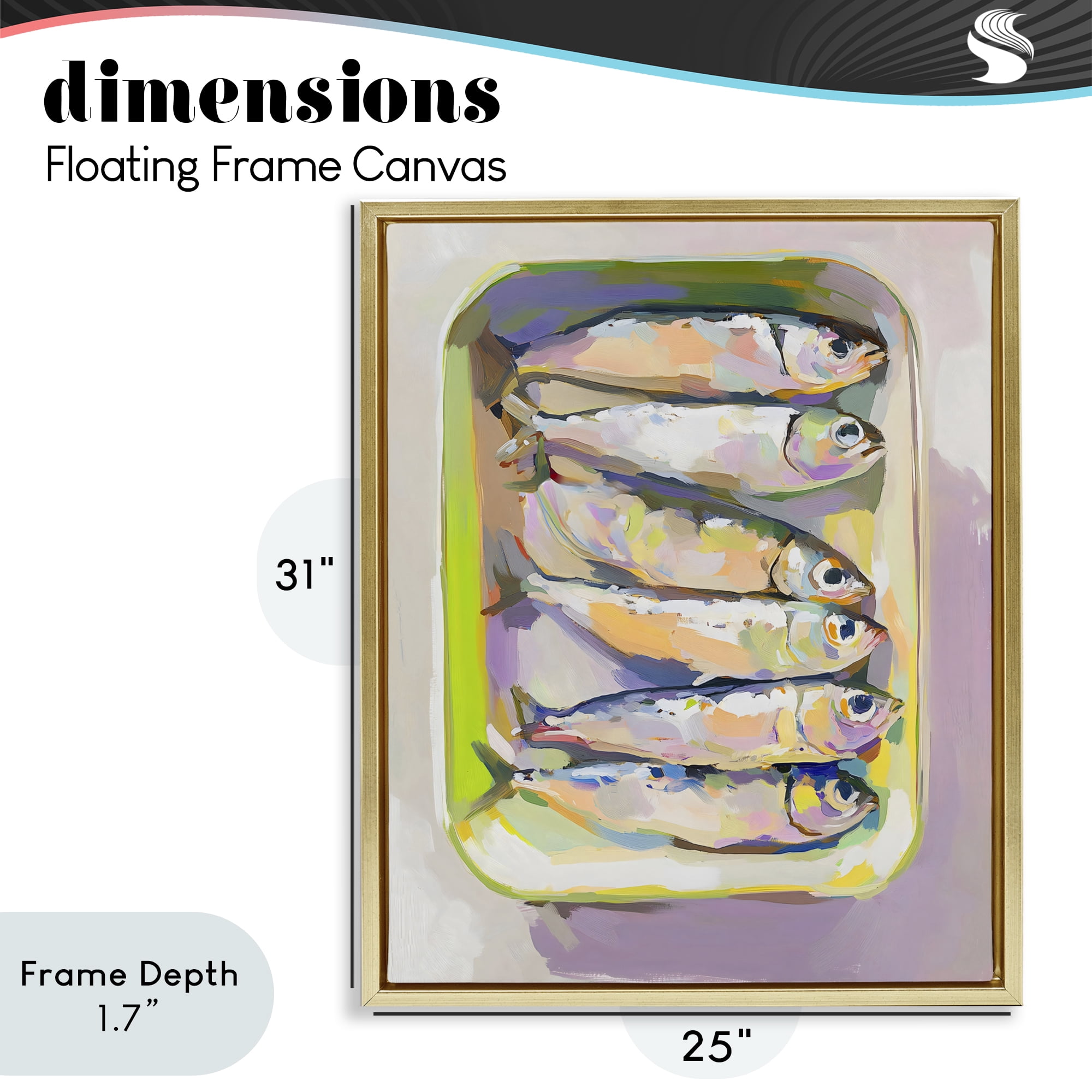 Stupell Industries Vibrant Hued Sardines Gold Framed Floater Canvas Wall Art, design by The Prints Vibe