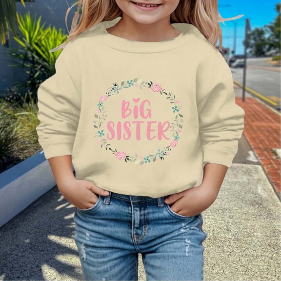 Trendfront Girls Crewneck Sweatshirts Big Sister Letter Graphic Long Sleeve Casual Loose Fit Fall Winter Pullover Tops
