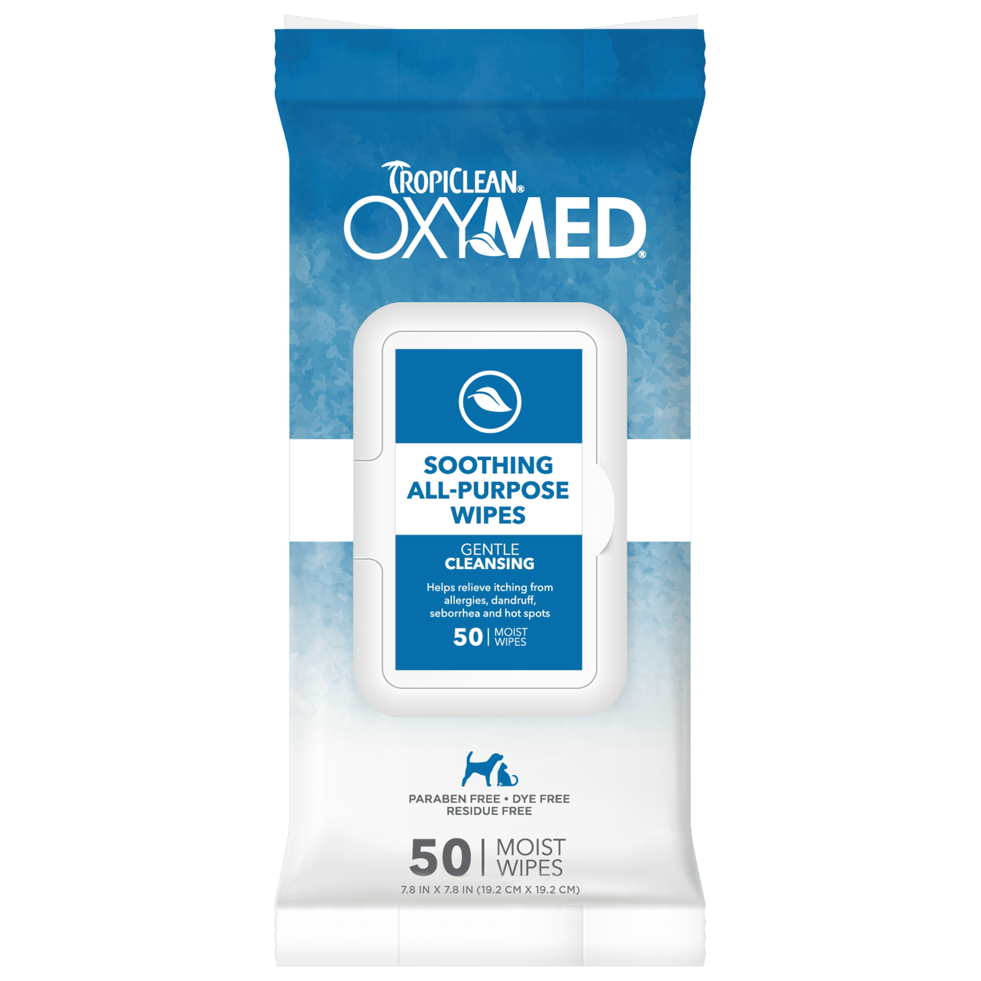 TropiClean OxyMed Soothing Relief Wipes for Pets, 50ct - Stops Itching Fast - Soothing Relief for Dry, Flaky Skin - Reduces Seborrhea, Hot Spots, Allergies, and Dandruff