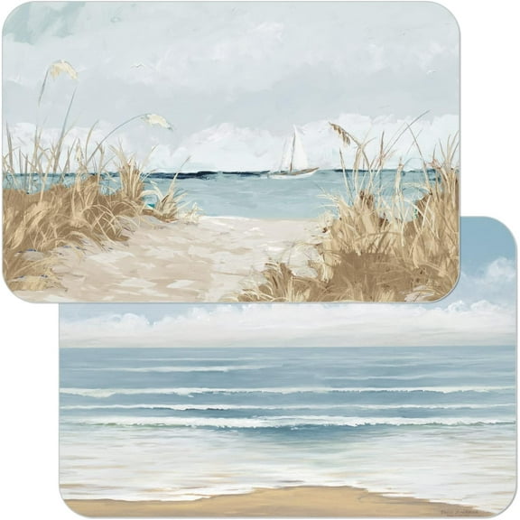 Wipe-Clean Reversible Decofoam Placemats, Coastal Scenery, Set of 2, Made in The USA