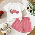 thumbnail image 2 of XUELUO Toddler Boys Casual Outfit Sets Car Print Round Neck Short Sleeve T Shirt Tops With Striped Shorts Loose Casual Streetwear,Red,3-4 Years, 2 of 6